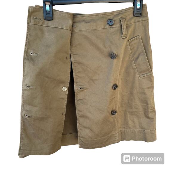 Ann Taylor Olive Trench Coat Style A-Line Mini Skirt Twill Buttons Womens 2 - Picture 3 of 9